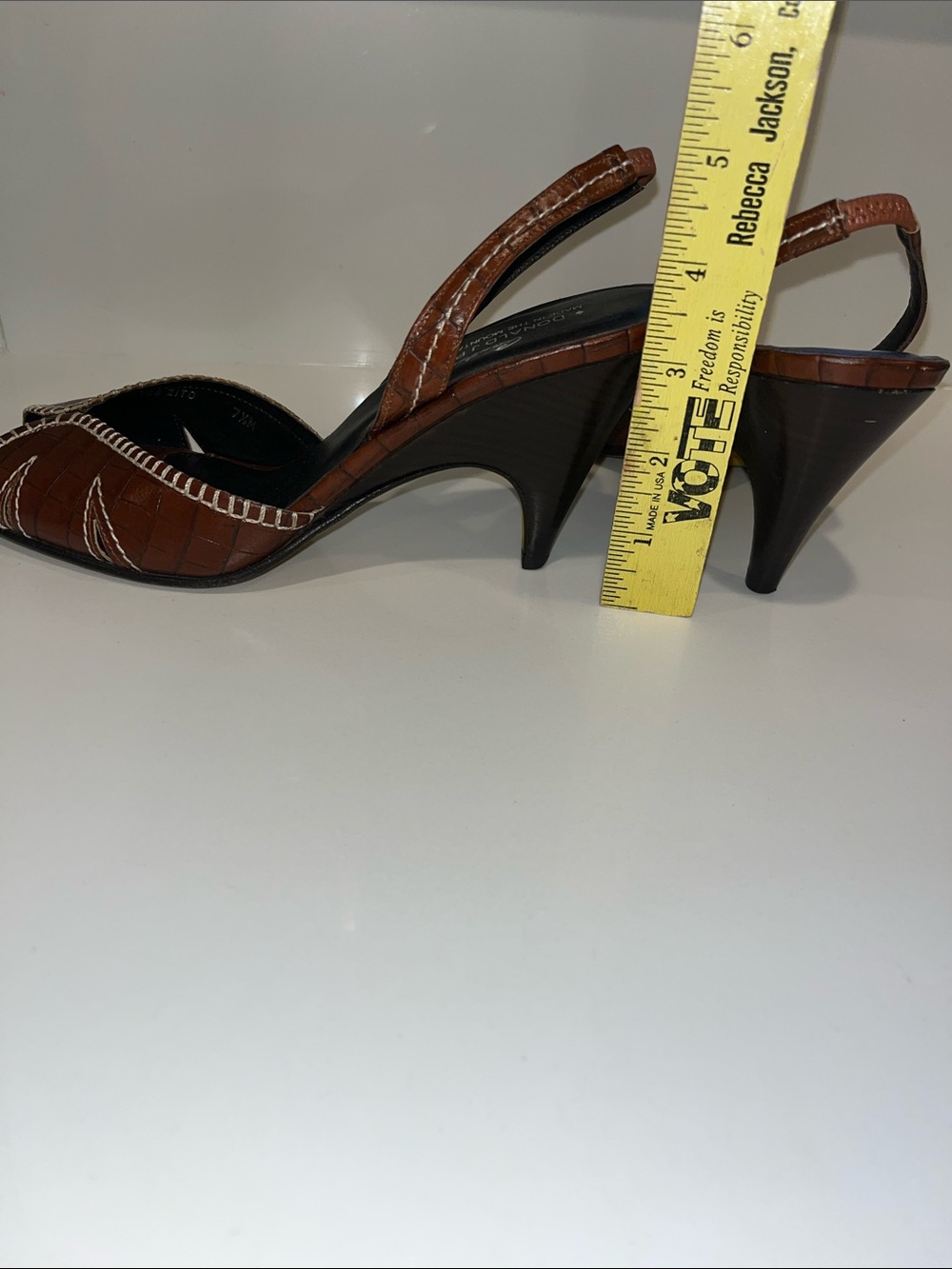Like New COUTURE Vintage Donald J. Pliner Brown Leather Peep-Toe Slingback Heels - Picture 15 of 15